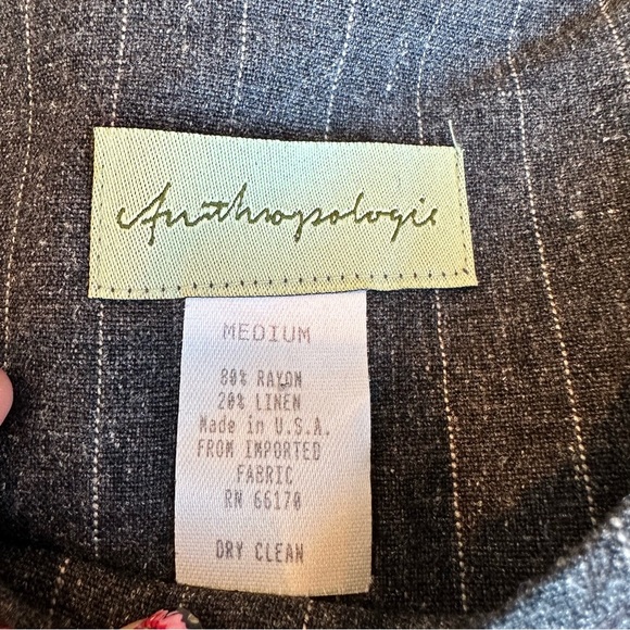 VINTAGE ANTHROPOLOGIE cottage core linen pinstripe maxi dress - Picture 7 of 7